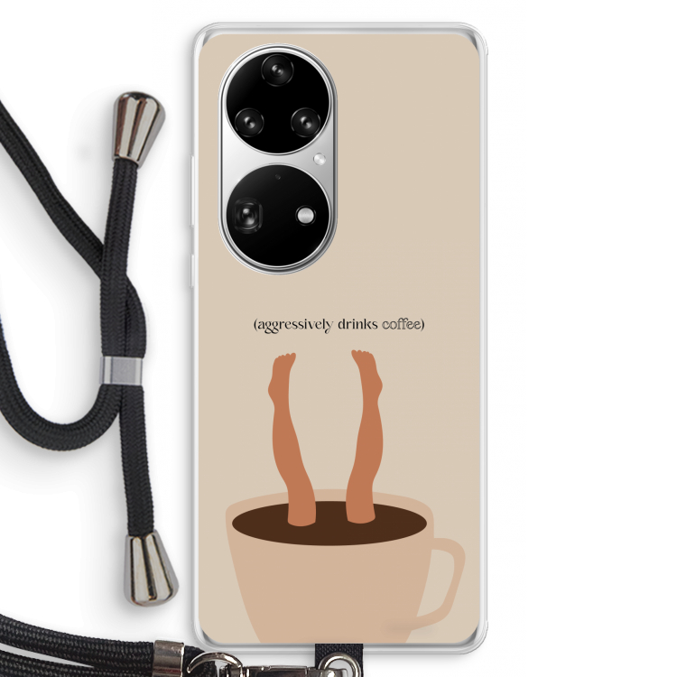 Aggressively drinks coffee: Huawei P50 Pro Transparant Hoesje met koord