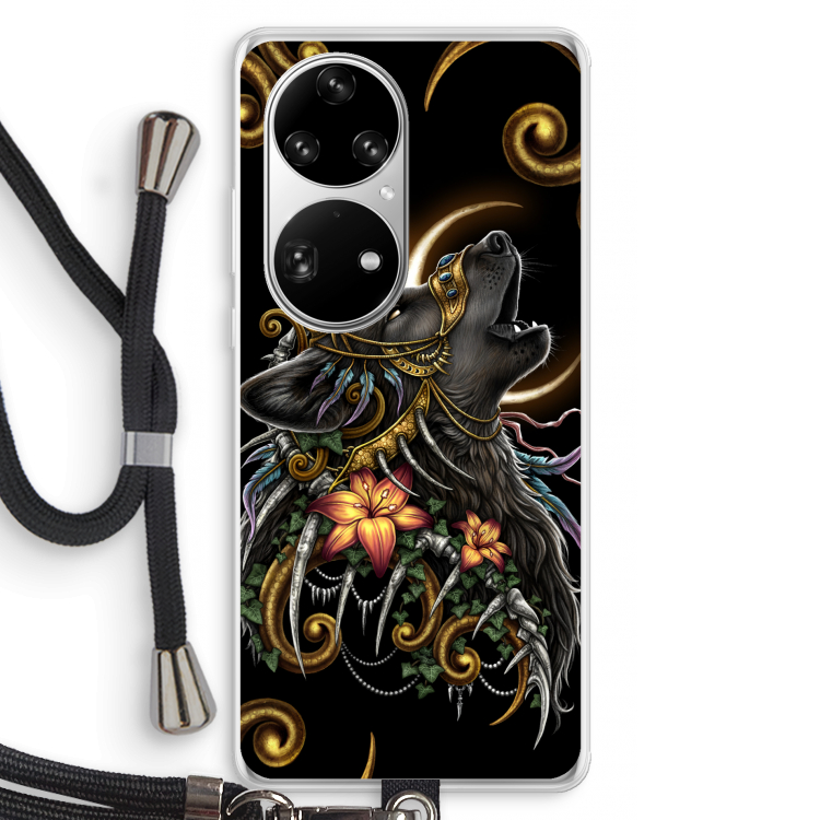 Huilende Wolf: Huawei P50 Pro Transparant Hoesje met koord