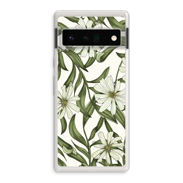 Wit bloemenpatroon: Google Pixel 6 Pro Transparant Hoesje