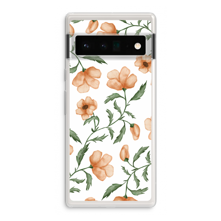 Peachy flowers: Google Pixel 6 Pro Transparant Hoesje