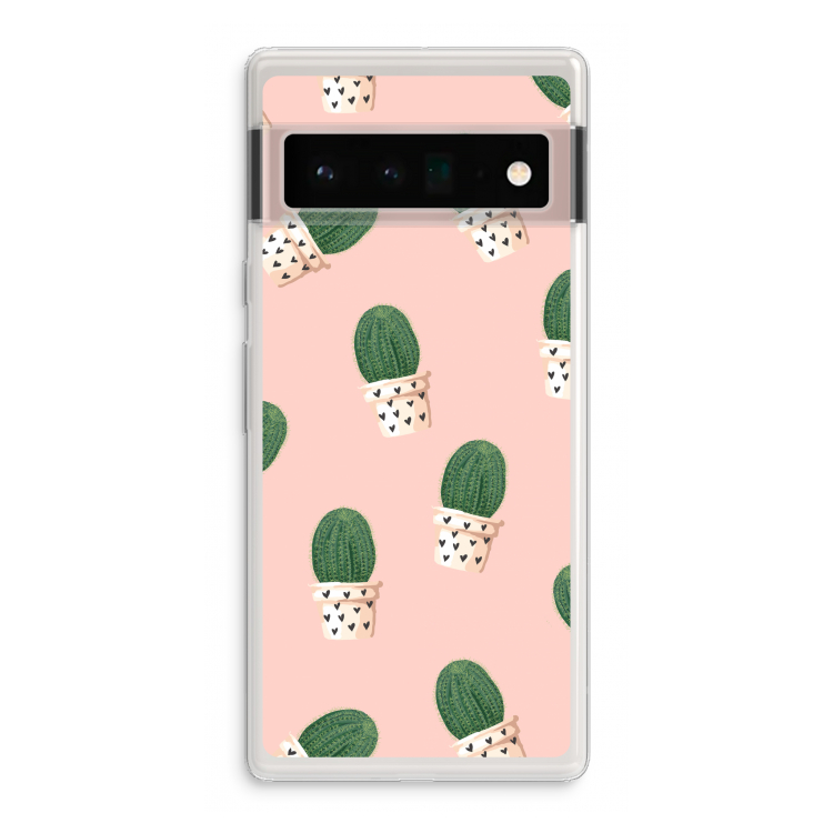 Cactusprint roze: Google Pixel 6 Pro Transparant Hoesje
