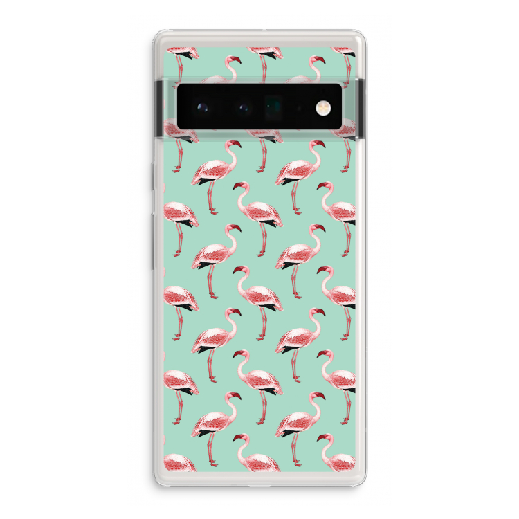 Flamingoprint groen: Google Pixel 6 Pro Transparant Hoesje