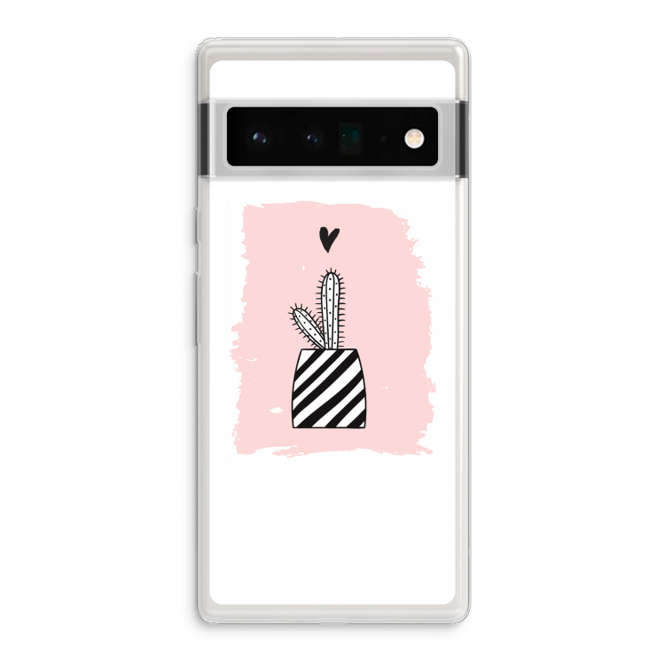 Zwart-wit cactus: Google Pixel 6 Pro Transparant Hoesje
