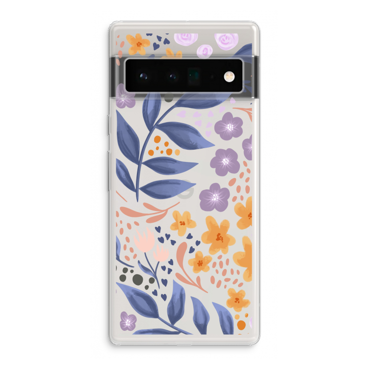 Flowers with blue leaves: Google Pixel 6 Pro Transparant Hoesje