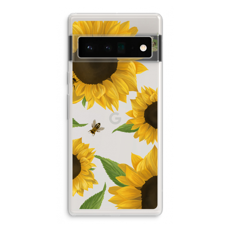 Sunflower and bees: Google Pixel 6 Pro Transparant Hoesje