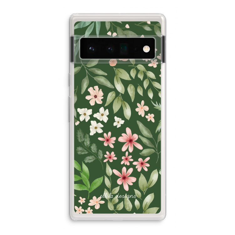 Botanical green sweet flower heaven: Google Pixel 6 Pro Transparant Hoesje