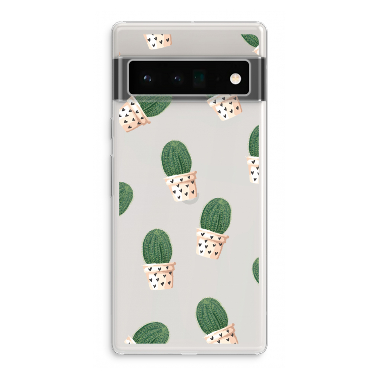 Cactusprint roze: Google Pixel 6 Pro Transparant Hoesje