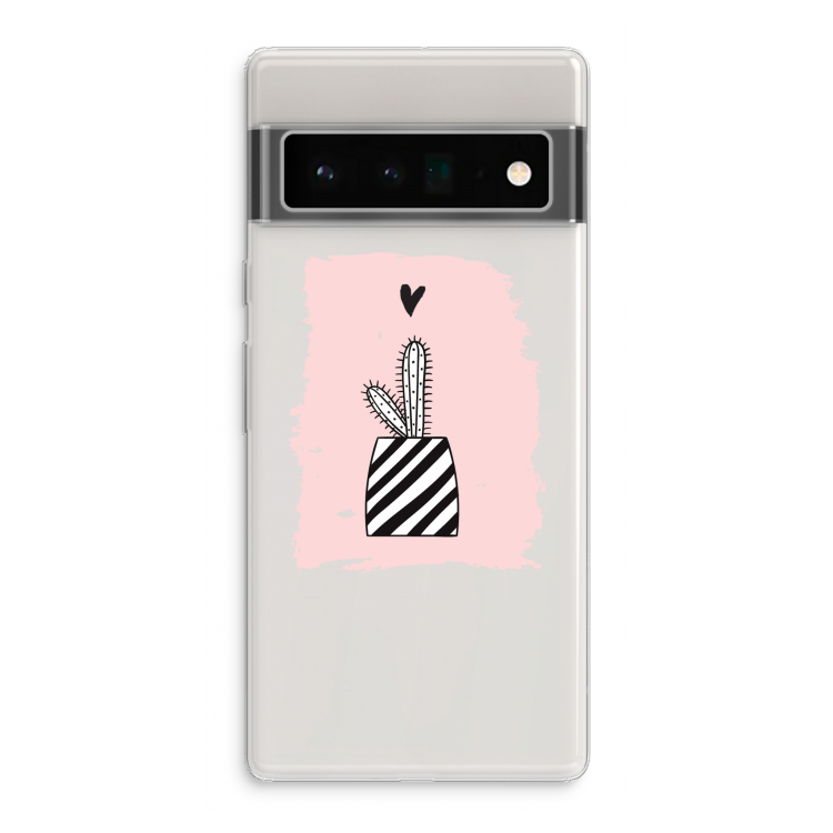 Zwart-wit cactus: Google Pixel 6 Pro Transparant Hoesje
