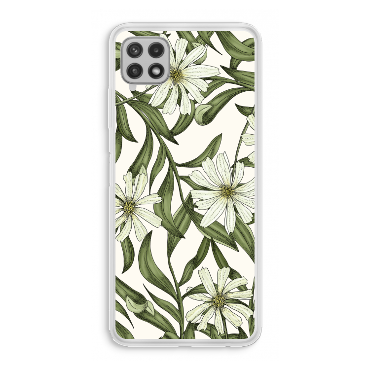 Wit bloemenpatroon: Samsung Galaxy A22 4G Transparant Hoesje