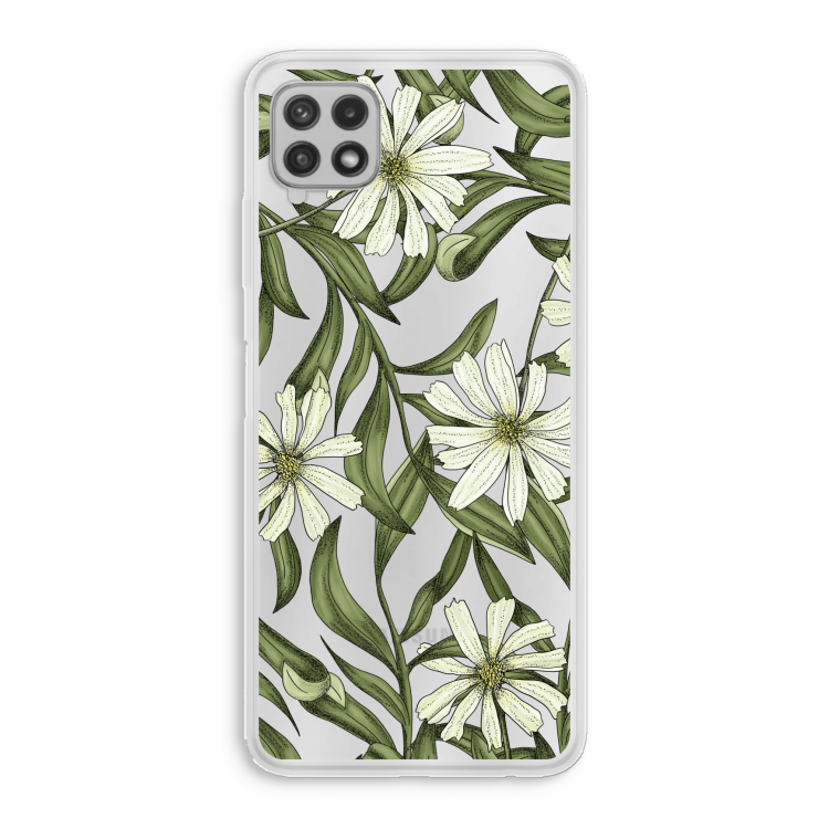 Wit bloemenpatroon: Samsung Galaxy A22 4G Transparant Hoesje