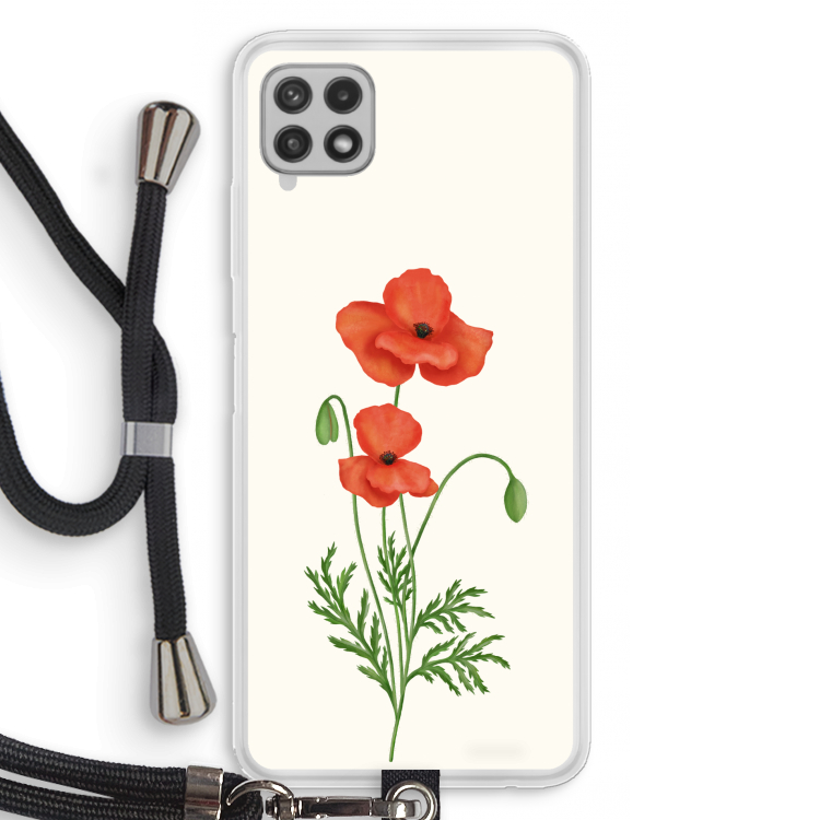 Red poppy: Samsung Galaxy A22 4G Transparant Hoesje met koord