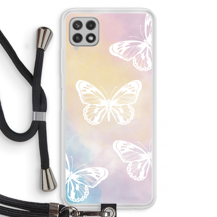 White butterfly: Samsung Galaxy A22 4G Transparant Hoesje met koord