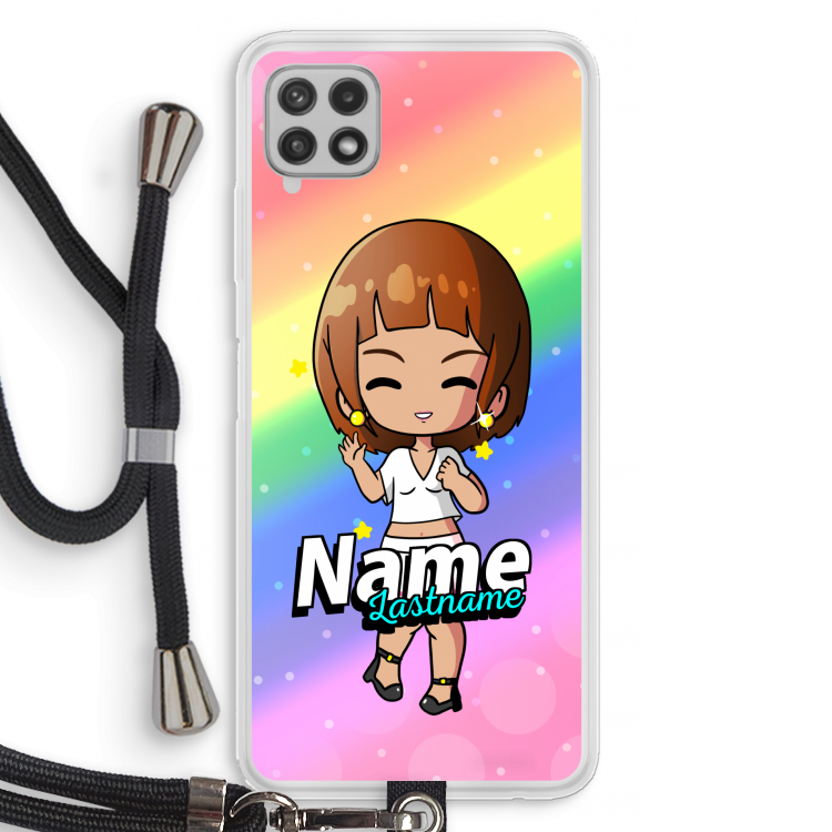 Chibi Maker vrouw: Samsung Galaxy A22 4G Transparant Hoesje met koord
