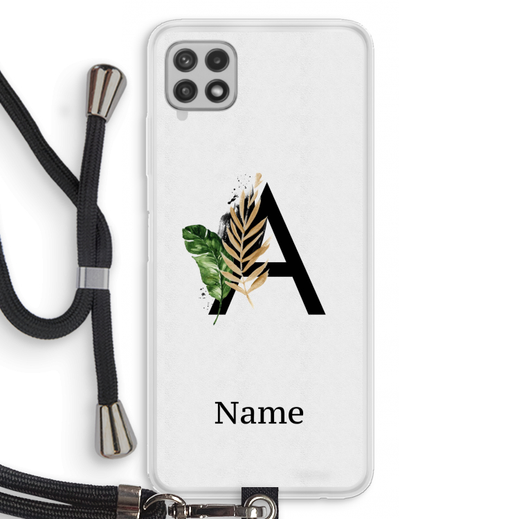 Charcoal Flora: Samsung Galaxy A22 4G Transparant Hoesje met koord