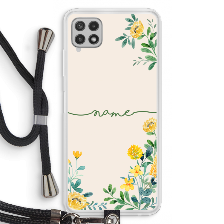 Gele bloemen: Samsung Galaxy A22 4G Transparant Hoesje met koord