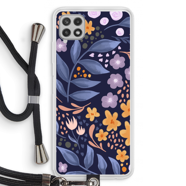 Flowers with blue leaves: Samsung Galaxy A22 4G Transparant Hoesje met koord