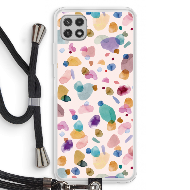 Terrazzo Memphis Pink: Samsung Galaxy A22 4G Transparant Hoesje met koord