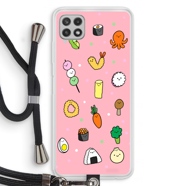 Happy bento friends: Samsung Galaxy A22 4G Transparant Hoesje met koord