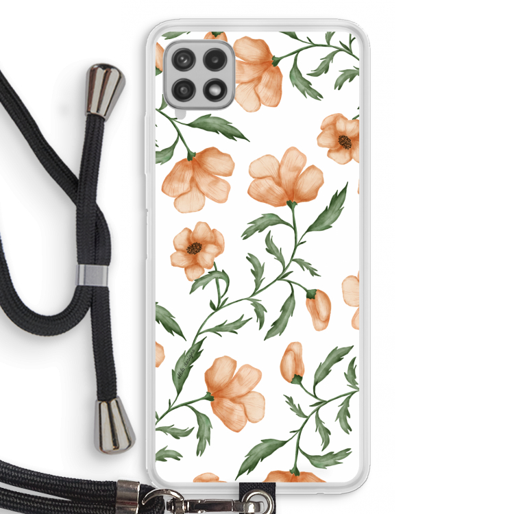 Peachy flowers: Samsung Galaxy A22 4G Transparant Hoesje met koord