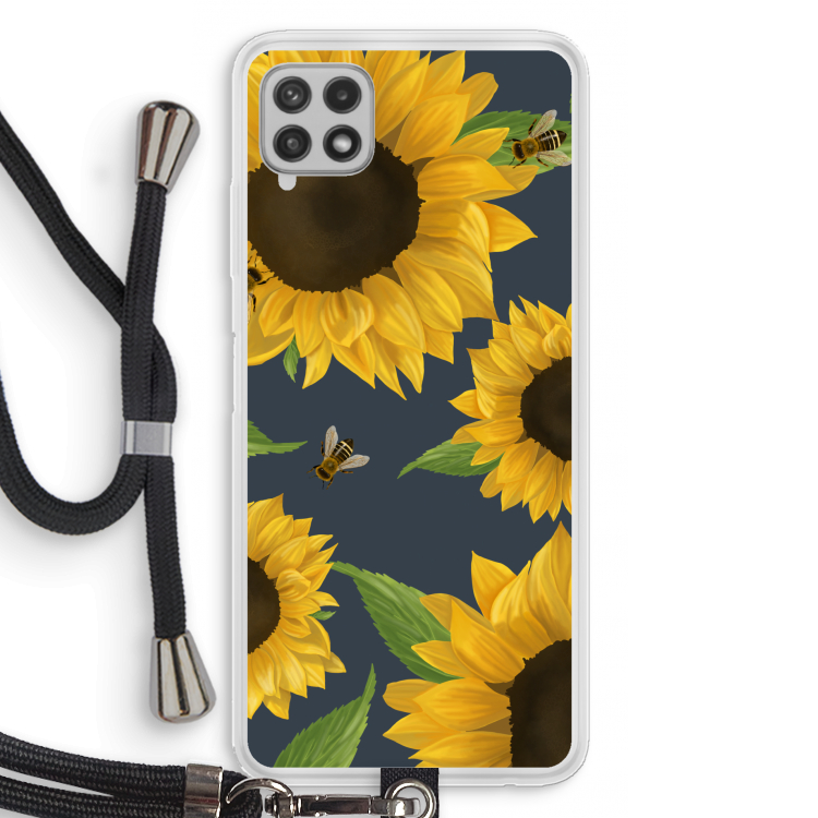 Sunflower and bees: Samsung Galaxy A22 4G Transparant Hoesje met koord