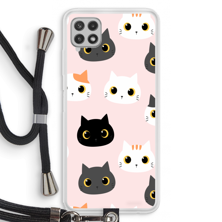 Katten: Samsung Galaxy A22 4G Transparant Hoesje met koord