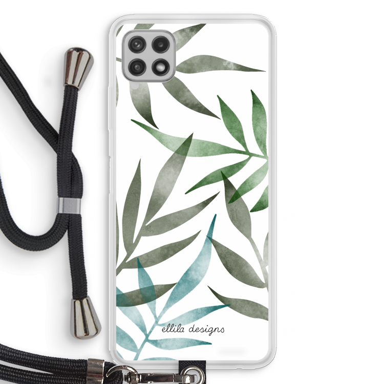 Tropical watercolor leaves: Samsung Galaxy A22 4G Transparant Hoesje met koord