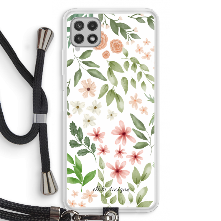 Botanical sweet flower heaven: Samsung Galaxy A22 4G Transparant Hoesje met koord