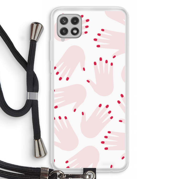 Hands pink: Samsung Galaxy A22 4G Transparant Hoesje met koord