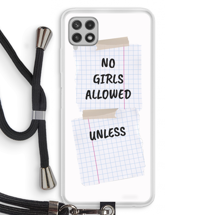 No Girls Allowed Unless: Samsung Galaxy A22 4G Transparant Hoesje met koord