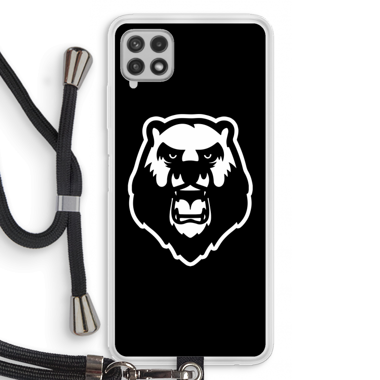 Angry Bear (black): Samsung Galaxy A22 4G Transparant Hoesje met koord