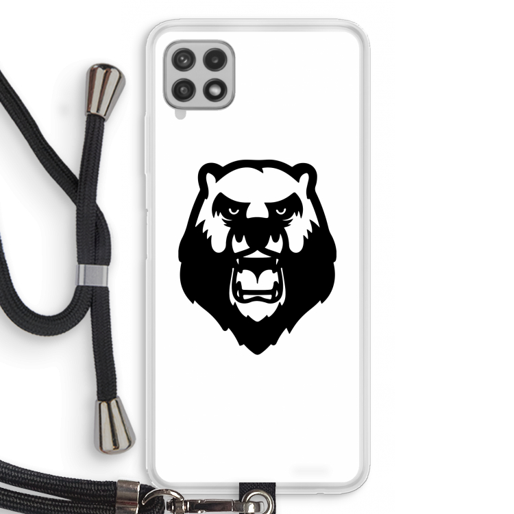 Angry Bear (white): Samsung Galaxy A22 4G Transparant Hoesje met koord