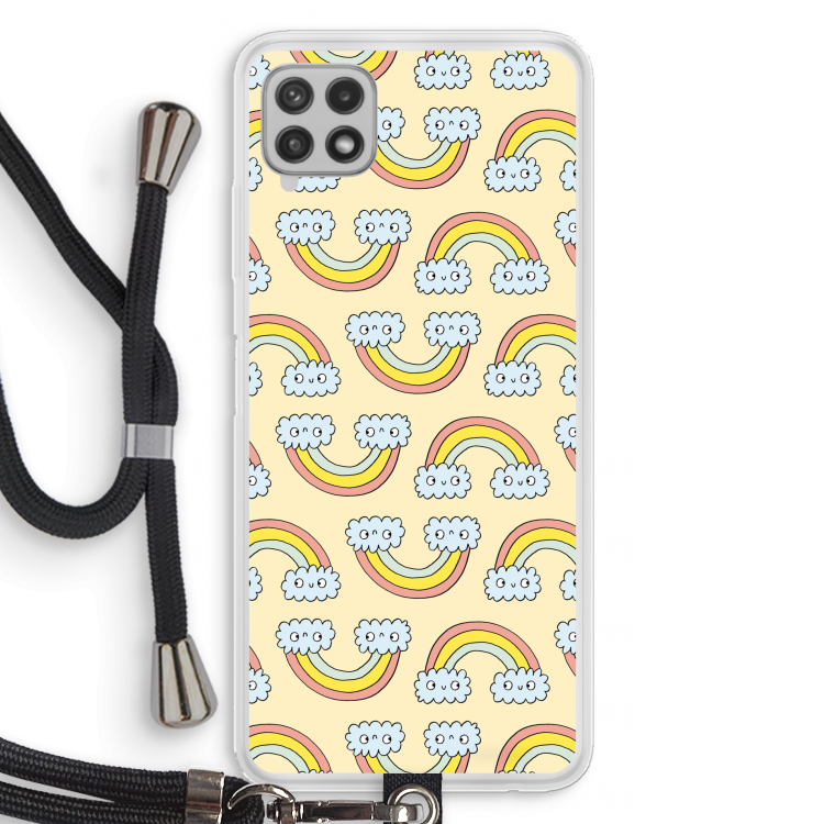 Regenboog: Samsung Galaxy A22 4G Transparant Hoesje met koord