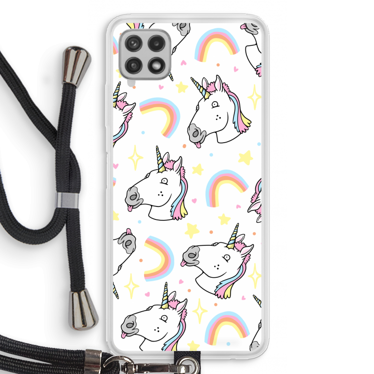 Rainbow Unicorn: Samsung Galaxy A22 4G Transparant Hoesje met koord