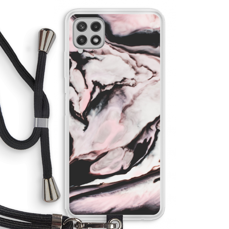 Roze stroom: Samsung Galaxy A22 4G Transparant Hoesje met koord