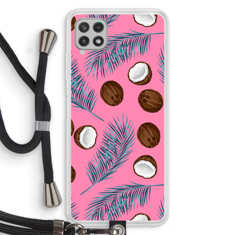 Kokosnoot roze: Samsung Galaxy A22 4G Transparant Hoesje met koord