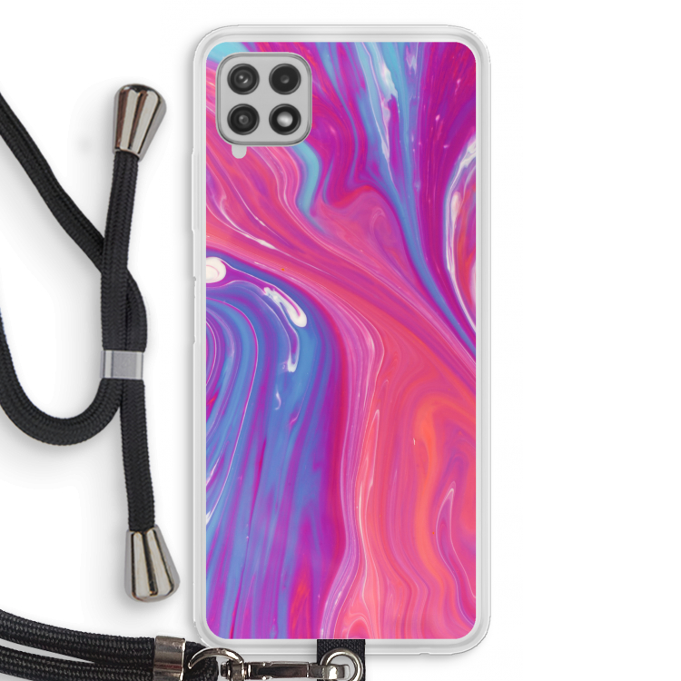 Paarse stroom: Samsung Galaxy A22 4G Transparant Hoesje met koord
