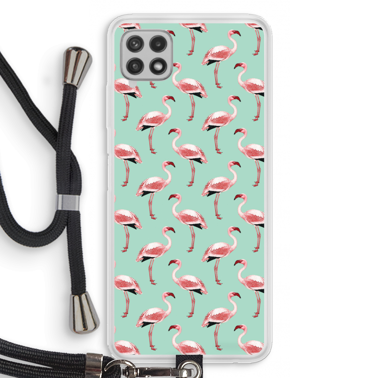 Flamingoprint groen: Samsung Galaxy A22 4G Transparant Hoesje met koord