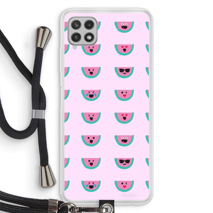 Smiley watermeloenprint: Samsung Galaxy A22 4G Transparant Hoesje met koord