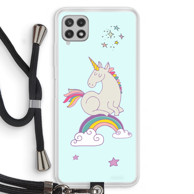 Regenboog eenhoorn: Samsung Galaxy A22 4G Transparant Hoesje met koord