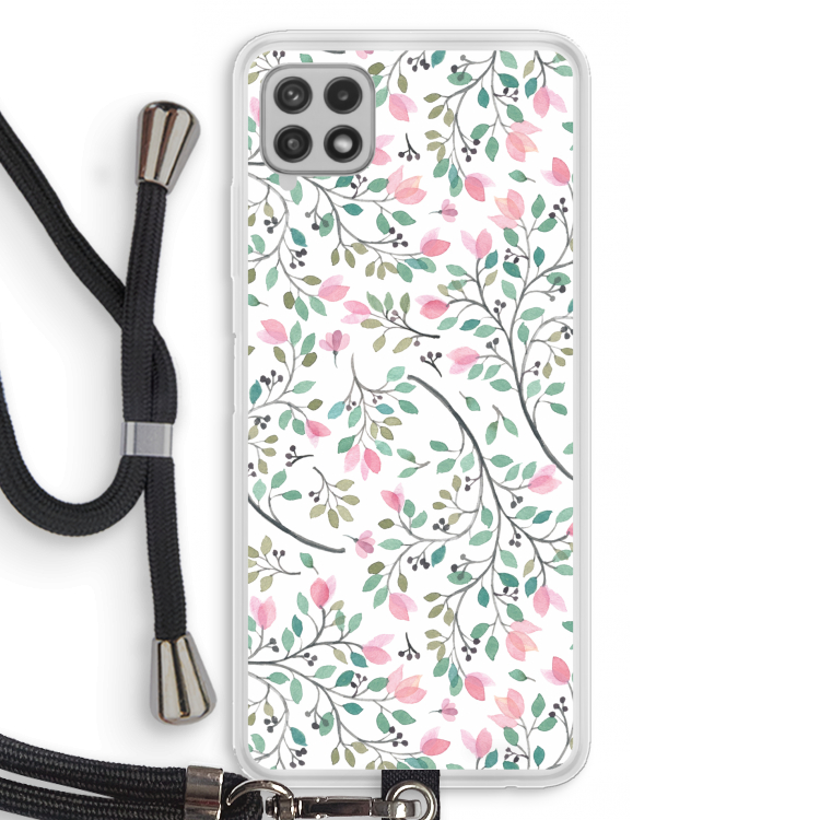 Sierlijke bloemen: Samsung Galaxy A22 4G Transparant Hoesje met koord