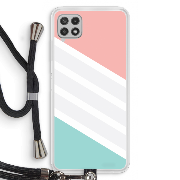 Strepen pastel: Samsung Galaxy A22 4G Transparant Hoesje met koord