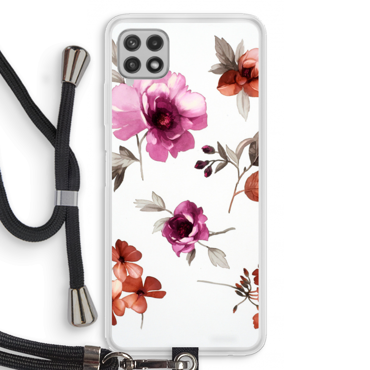 Geschilderde bloemen: Samsung Galaxy A22 4G Transparant Hoesje met koord