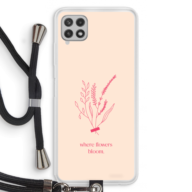 Where flowers bloom: Samsung Galaxy A22 4G Transparant Hoesje met koord