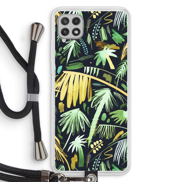 Tropical Palms Dark: Samsung Galaxy A22 4G Transparant Hoesje met koord