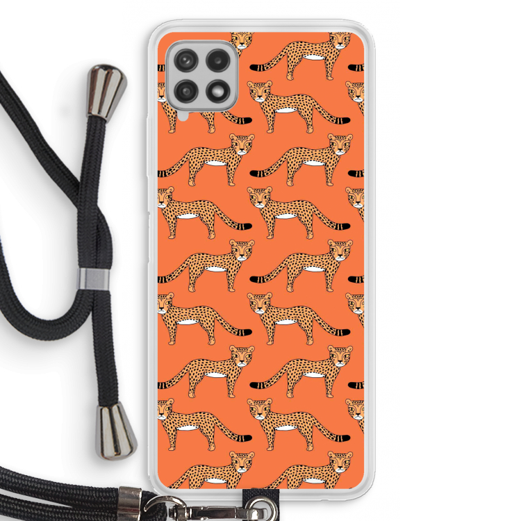 Cheetah: Samsung Galaxy A22 4G Transparant Hoesje met koord