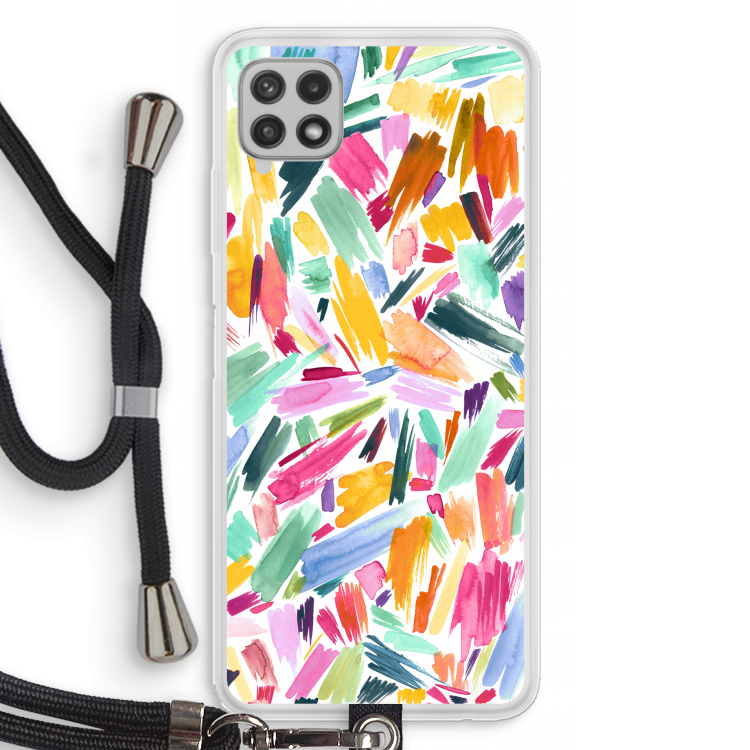 Watercolor Brushstrokes: Samsung Galaxy A22 4G Transparant Hoesje met koord