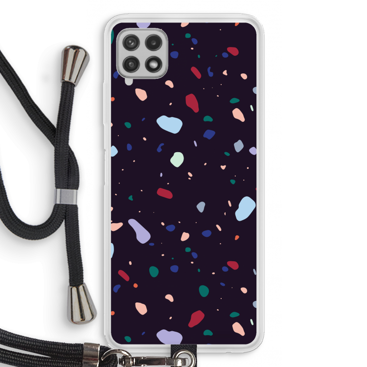 Dark Rounded Terrazzo: Samsung Galaxy A22 4G Transparant Hoesje met koord