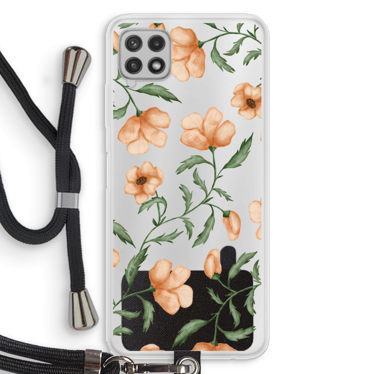 Peachy flowers: Samsung Galaxy A22 4G Transparant Hoesje met koord