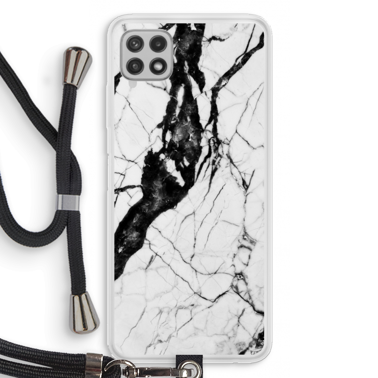 Witte marmer 2: Samsung Galaxy A22 4G Transparant Hoesje met koord