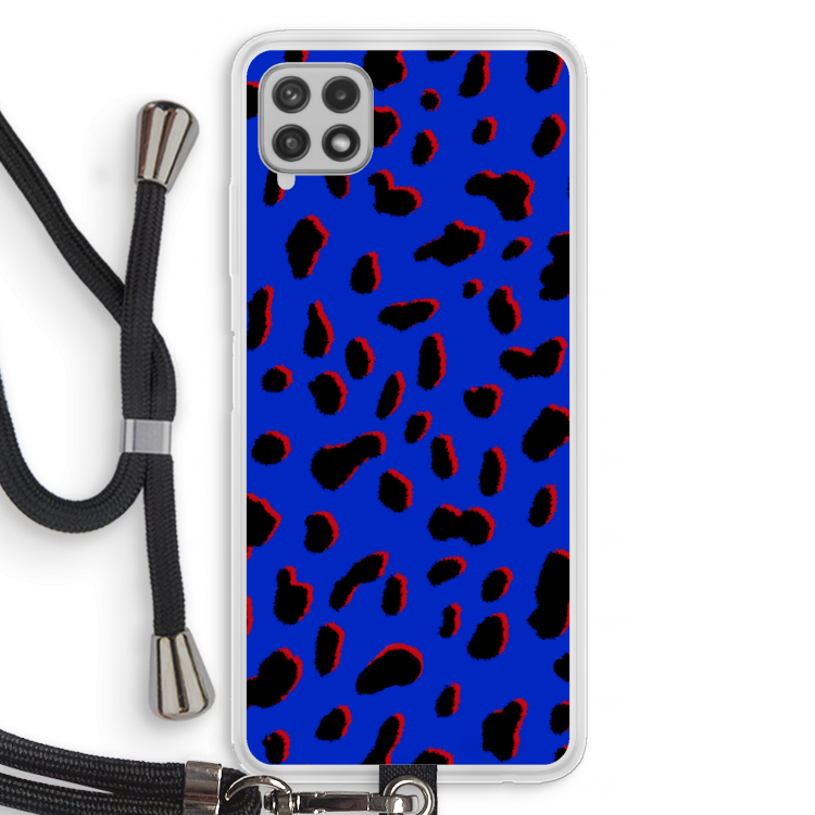 Blue Leopard: Samsung Galaxy A22 4G Transparant Hoesje met koord